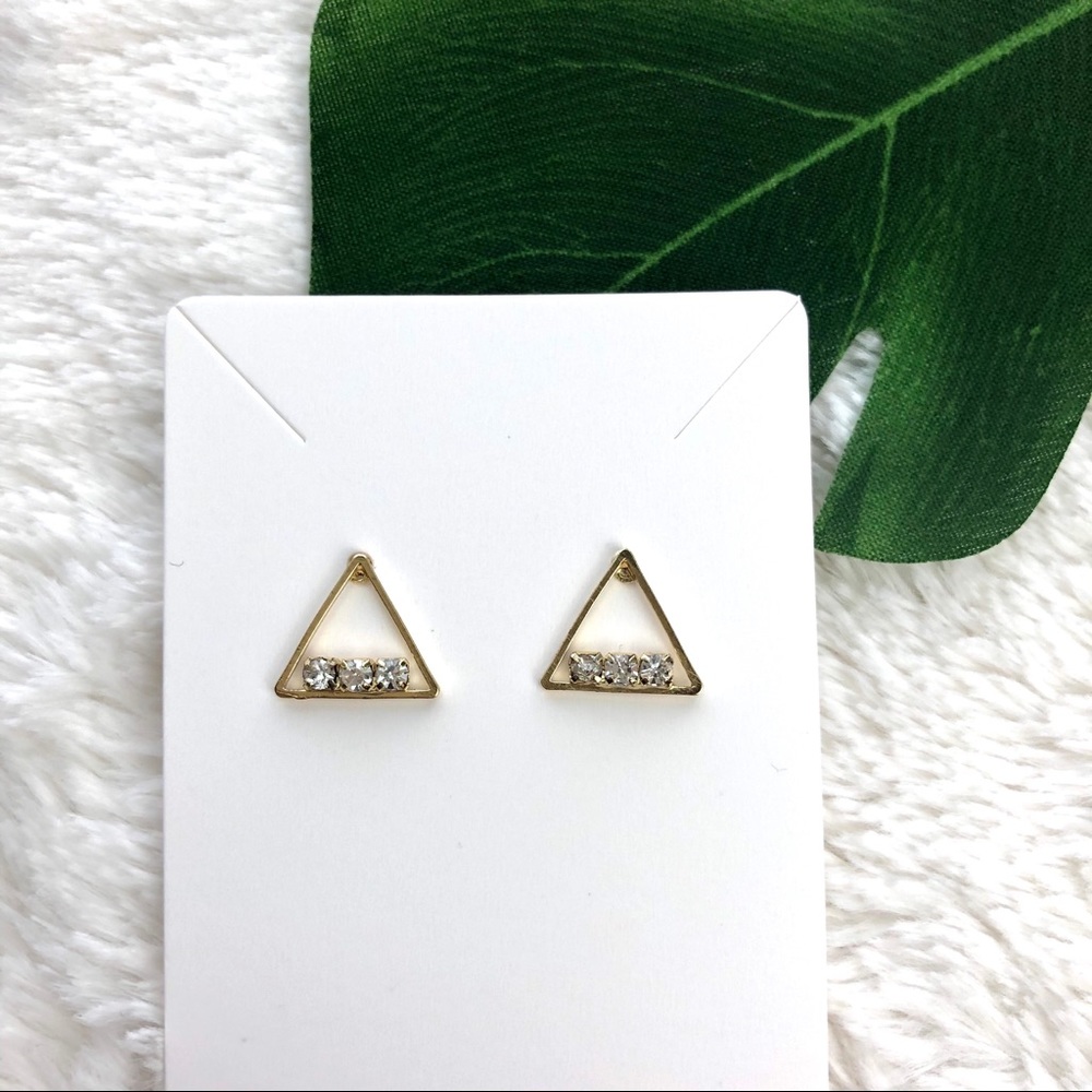 Gold Triangle Rhinestone Stud Earrings